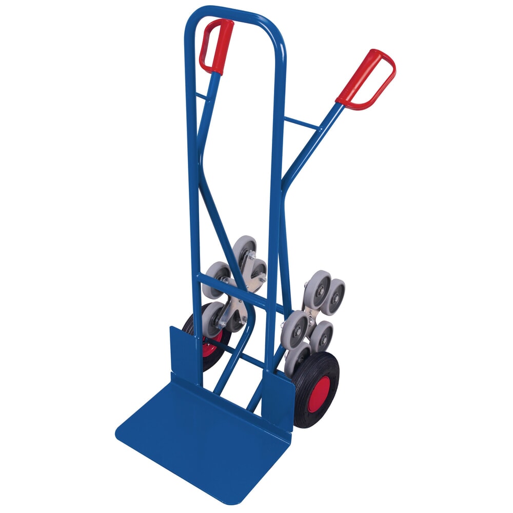 Illustration du produit: Diable monte-escaliers VARIOfit® en acier, capacité de charge 200 kg, moyeu à 5 bras, pelle L x P 480 x 300 mm, pneumatique, bleu gentiane