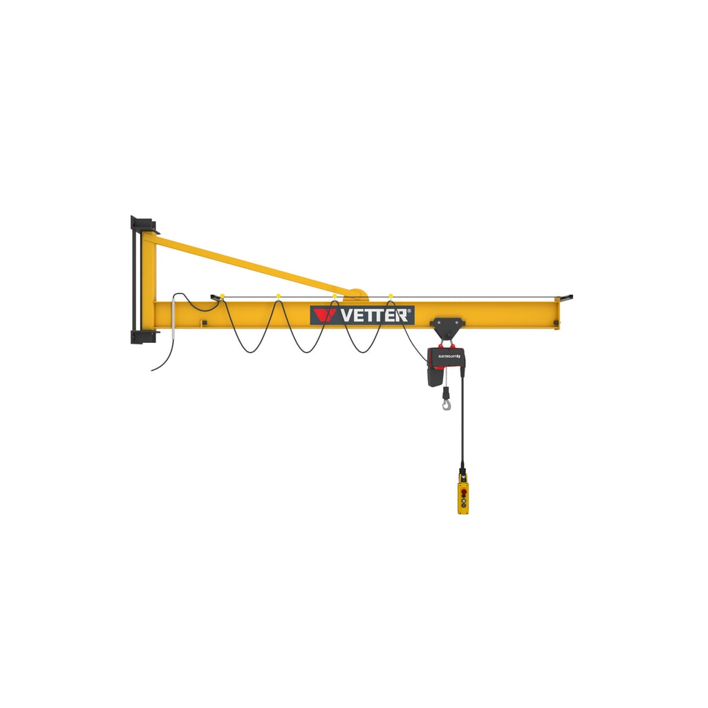 Illustration du produit: VETTER® Potence, palan électrique à chaîne LIFTKET compris, version murale avec haubanage, portée 3 000 mm, capacité de charge 125 kg