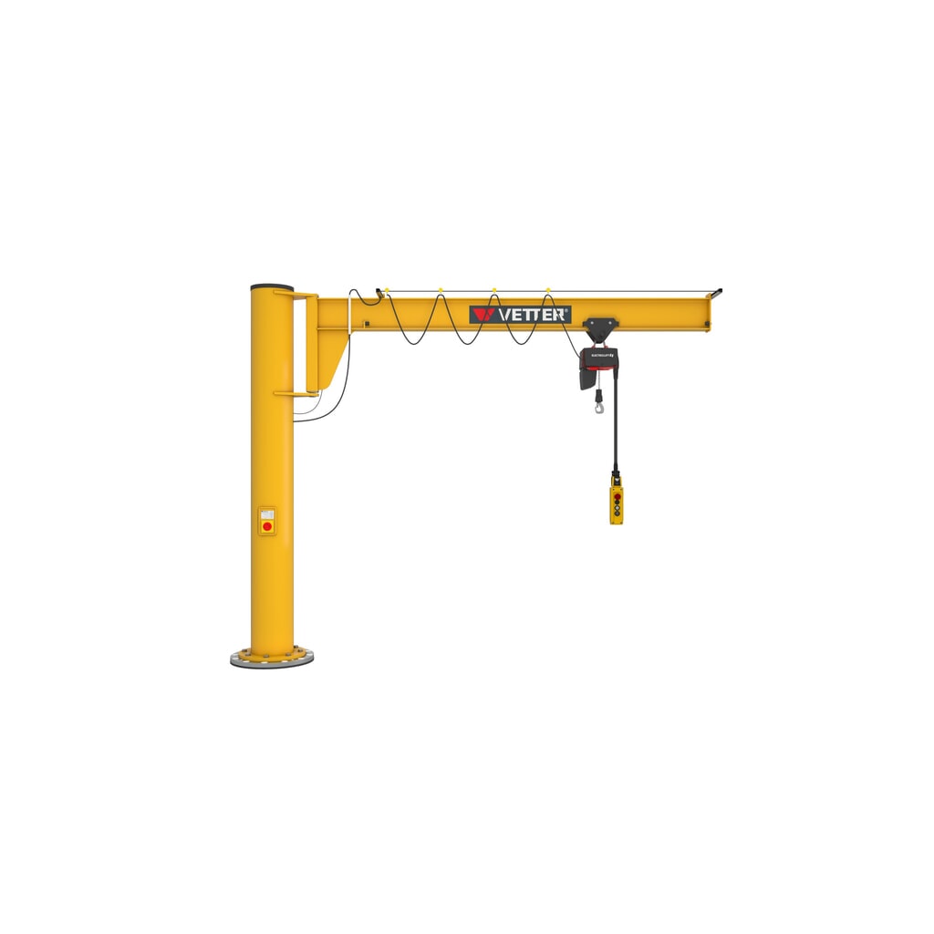 VETTER® Potence, palan électrique à chaîne LIFTKET compris, version sur fût, construction basse, matériel de fixation inclus, portée 3 000 mm, capacité de charge 125 kg Illustration du produit: VETTER® Potence, palan électrique à chaîne LIFTKET compris, version sur fût, construction basse, matériel de fixation inclus, portée 3 000 mm, capacité de charge 125 kg