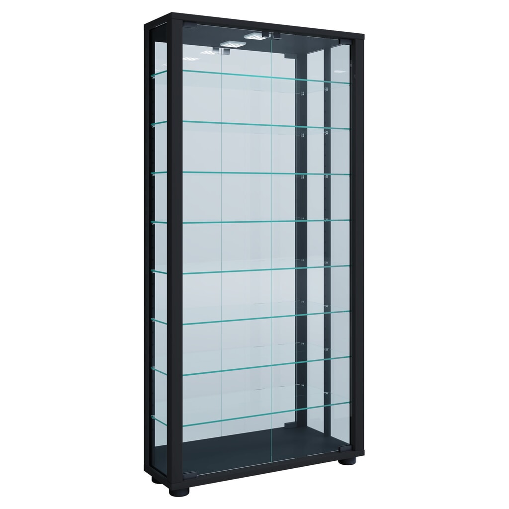 N° de l'image du produit 1 : Vitrine à poser VCM Lumo Maxi avec miroir, avec éclairage LED, noir