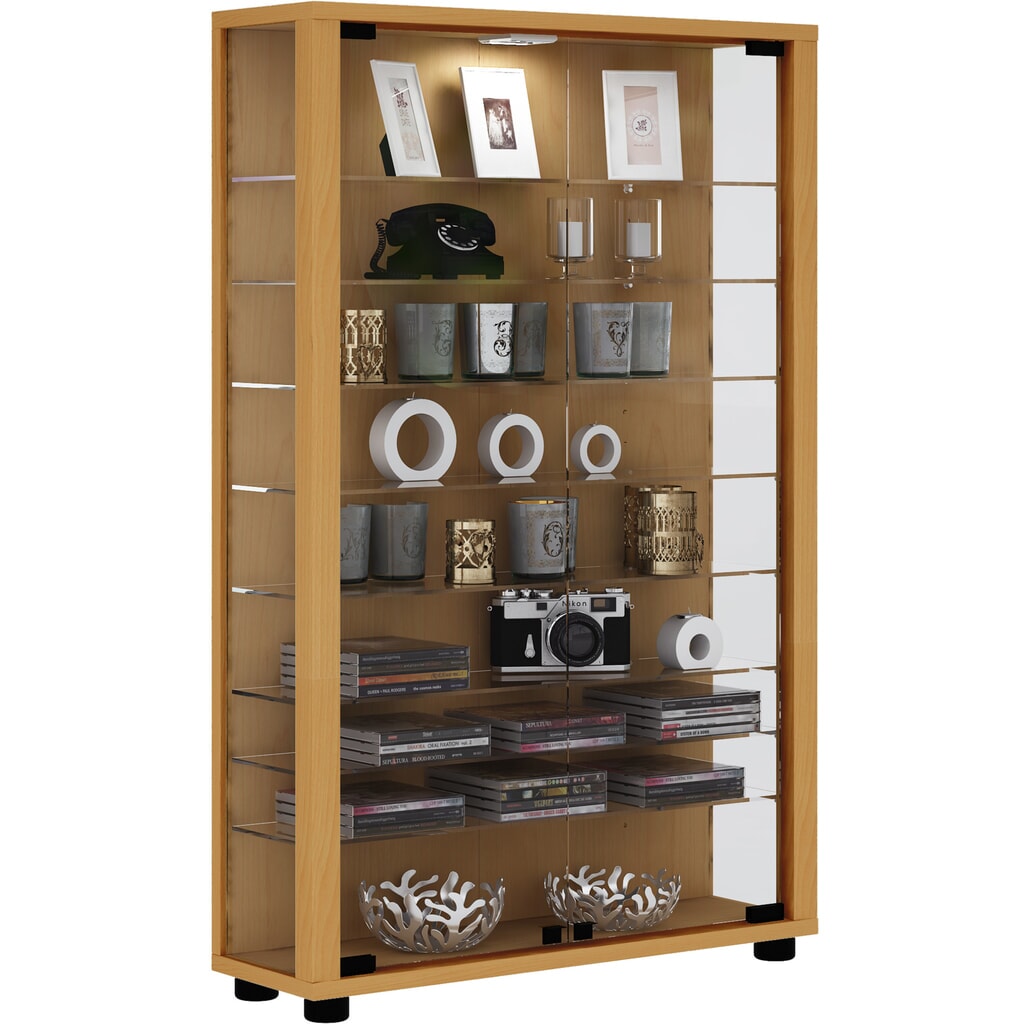 Vitrine à poser VCM Lumo Mini, avec éclairage LED, hêtre N° de l'image du produit 1 : Vitrine à poser VCM Lumo Mini, avec éclairage LED, hêtre