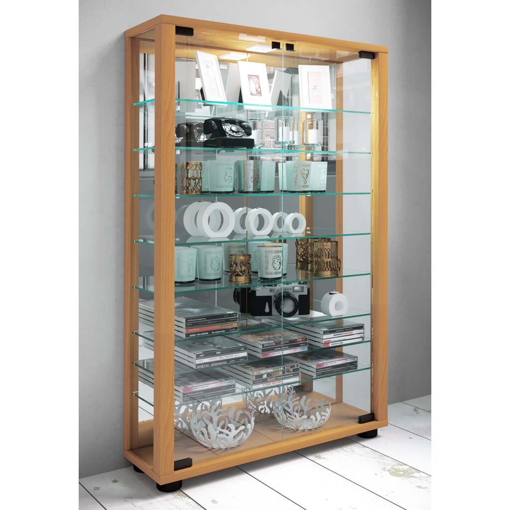 Vitrine à poser VCM Lumo Mini avec Miroir, hêtre N° de l'image du produit 3 : Vitrine à poser VCM Lumo Mini avec Miroir, hêtre