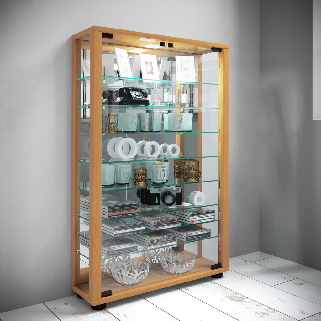 N° de l'image du produit 4 : Vitrine à poser VCM Lumo Mini avec Miroir, hêtre