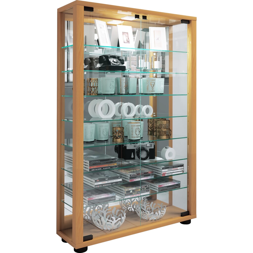 Vitrine à poser VCM Lumo Mini avec Miroir, hêtre N° de l'image du produit 5 : Vitrine à poser VCM Lumo Mini avec Miroir, hêtre
