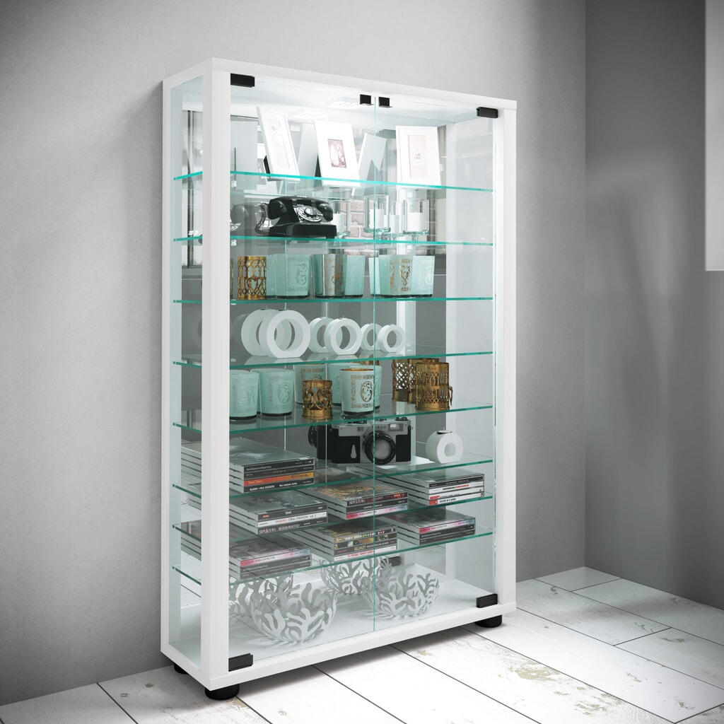 N° de l'image du produit 4 : Vitrine à poser VCM Lumo Mini avec Miroir, éclairage LED inclus, blanc