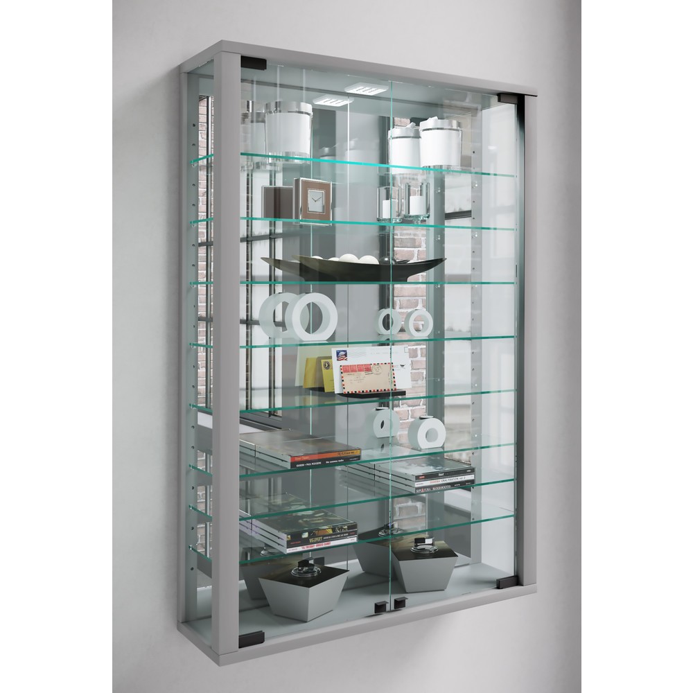 Numéro de l'image du produit 3: Vitrine murale Vitrosa Mini avec miroir, éclairage à LED inclus, couleur argent