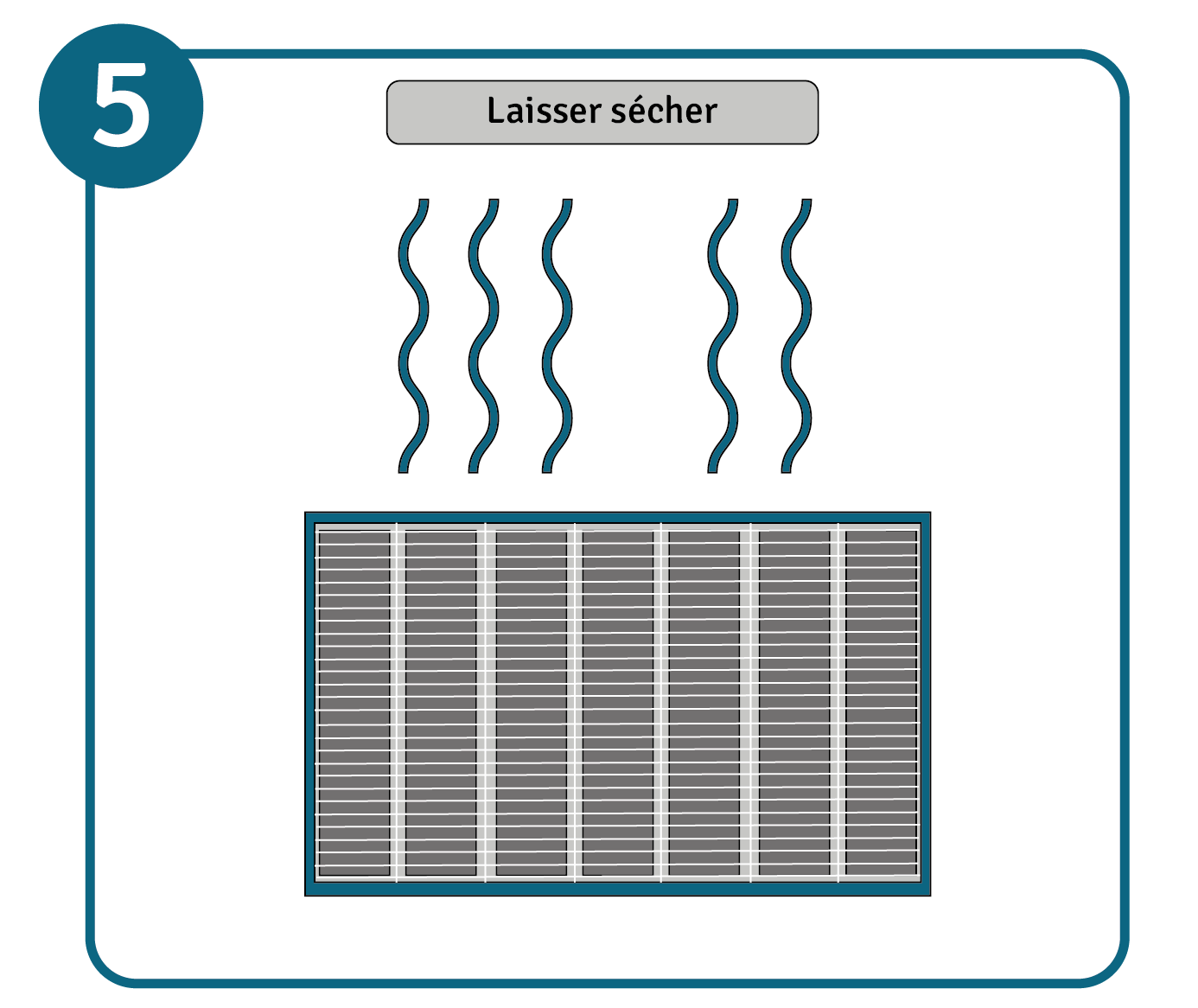 Nettoyer un filtre HEPA, étape 5 : laisser le filtre HEPA sécher complètement après le nettoyage.