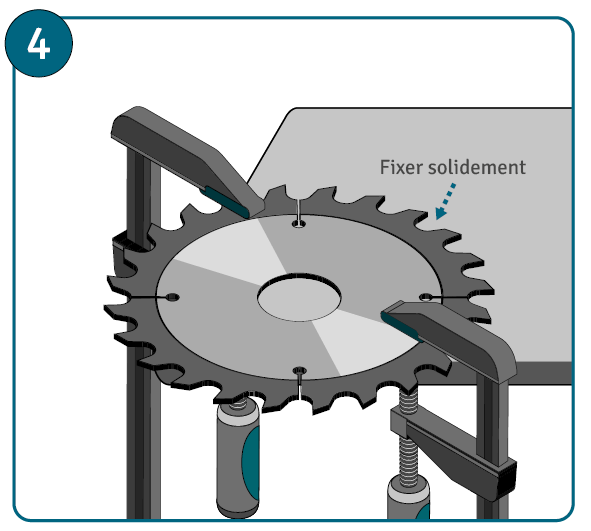 Affûter une lame de scie circulaire étape 4 : fixer solidement la lame de scie