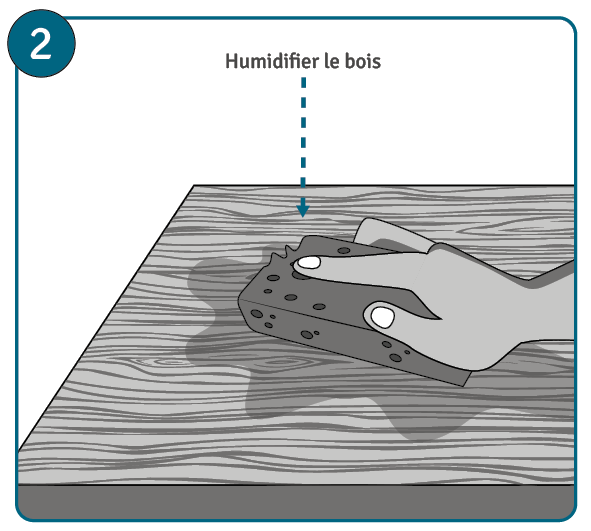 Poncer du bois, étape 2 : humidifiez le bois avec une éponge