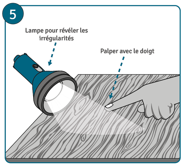 Poncer du bois, étape 5 : contrôle du ponçage ?a la lampe et au toucher