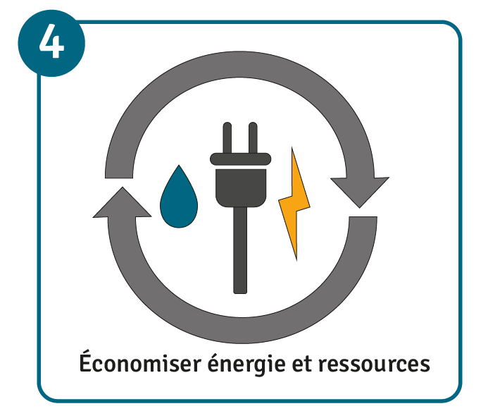 Représentation graphique d'un sigle représentant l'électricité de nature écologique avec un éclair orange au sein d'un cercle formé par deux flèches ainsi que d'une prise avec un fil secteur et une goutte d'eau.