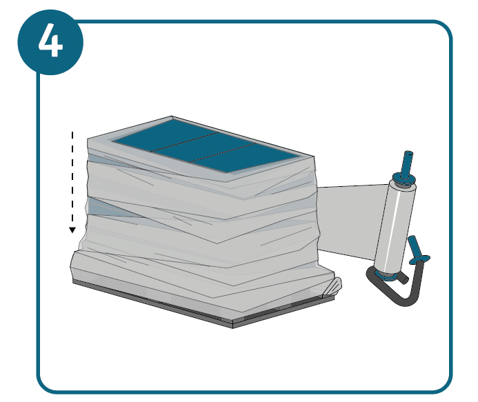 Illustration of a pallet with stacked boxes being cross wrapped.