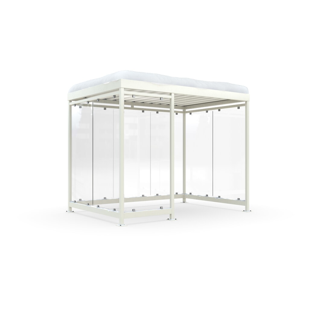 Abri fumeurs wsm® KÖLN ALPINE, livré monté, charge de neige max. 4,15 kN/m², 8 éléments, sans pavage, blanc-gris Illustration du produit: Abri fumeurs wsm® KÖLN ALPINE, livré monté, charge de neige max. 4,15 kN/m², 8 éléments, sans pavage, blanc-gris