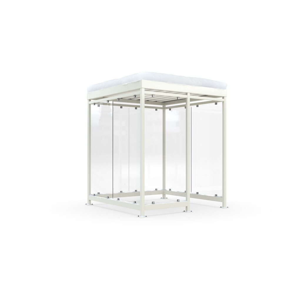 N° de l'image du produit 1 : Abri fumeurs wsm® KÖLN ALPINE, livré monté, charge de neige max. 5,6 kN/m², 7 éléments, sans pavage, blanc-gris