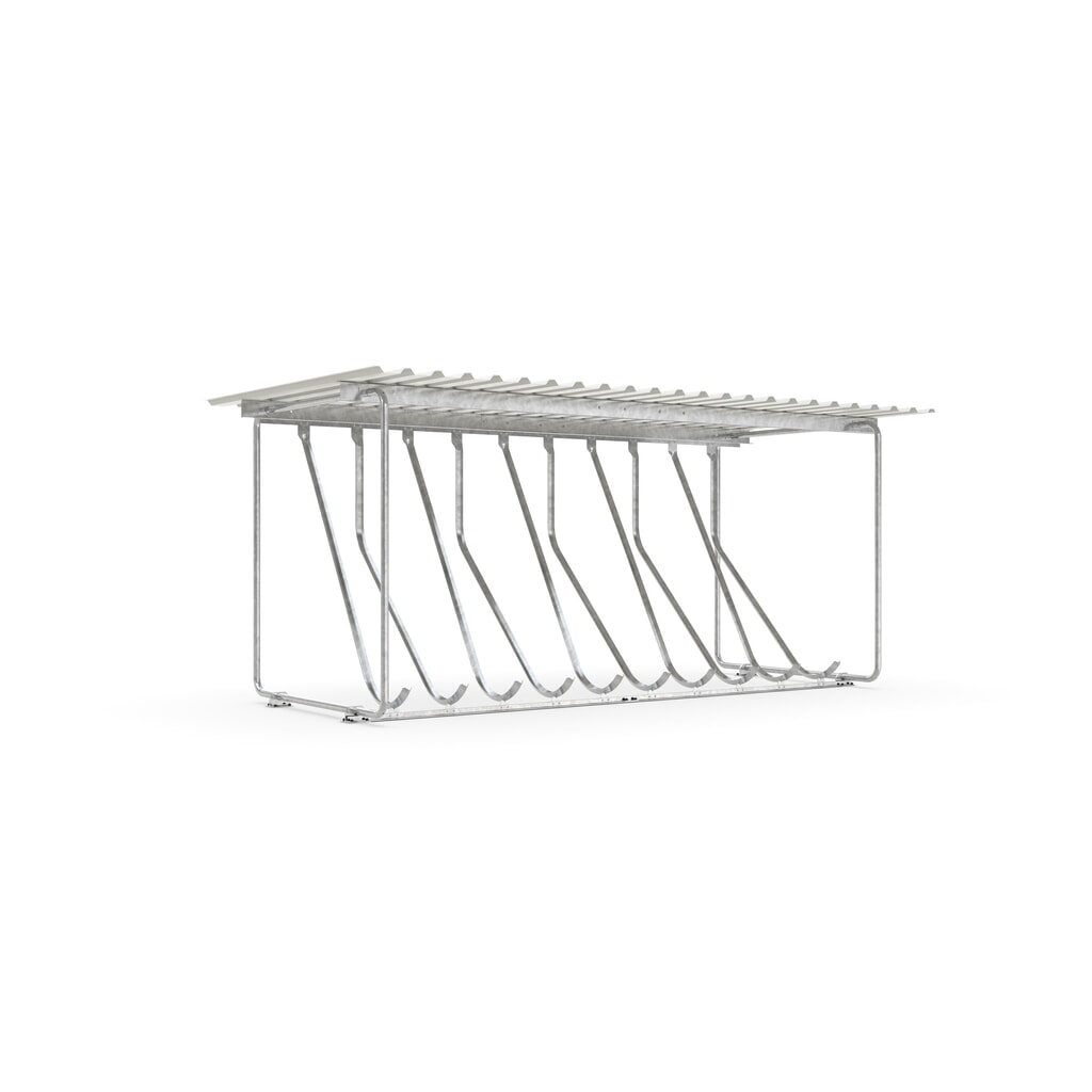 Abri wsm® SIEGEN, avec supports de stationnement inclinés, galvanisé à chaud, unilatéral, 10 places Illustration du produit: Abri wsm® SIEGEN, avec supports de stationnement inclinés, galvanisé à chaud, unilatéral, 10 places