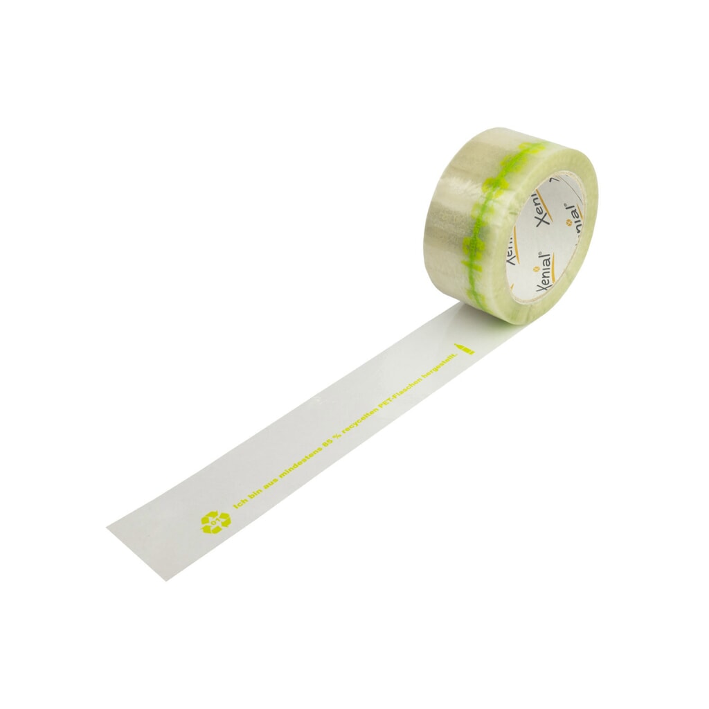 Xenial® Ruban adhésif en PET recyclé, 37 µ, lxL 50 mm x 100 ml, transparent, 36 pcs/UV Illustration du produit: Xenial® Ruban adhésif en PET recyclé, 37 µ, lxL 50 mm x 100 ml, transparent, 36 pcs/UV